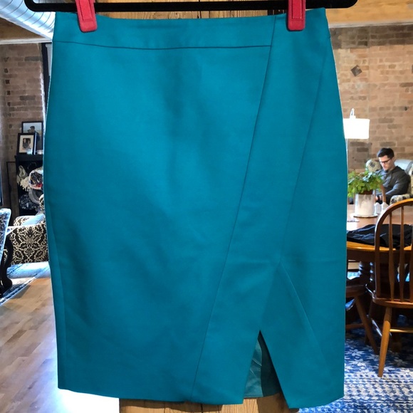 Turquoise Faux Wrap Pencil Skirt - Picture 2 of 4